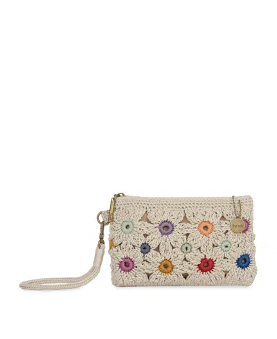 The Sak Vita Crochet Zipper Wallet In Natural Multi Flowers