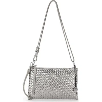 The Sak Vita Hand Woven Leather Crossbody Wristlet In Silver