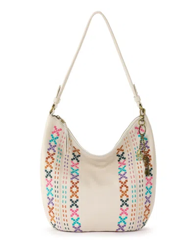 The Sak Women's Sequoia Leather Medium Hobo Bag In Stone Multi Needle Point