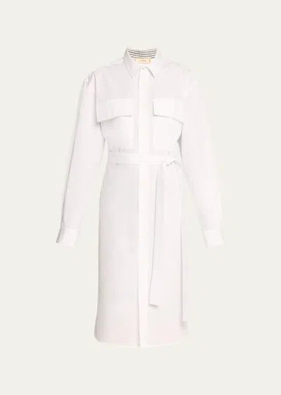 The Salting Belted Pressed Cotton Long Shirt In Salt White