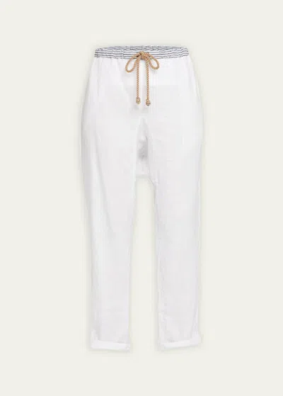 The Salting Carrot Linen Drawstring Trousers In Salt White