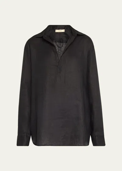 The Salting Collared Linen Popover In Onyx