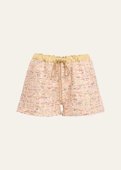 The Salting Pollack Tweed Drawstring Shorts In Pink