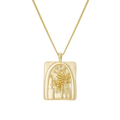 The Salty Gem Palm Tree Oasis Pendant Necklace In Gold