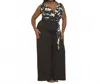 The Sang Curvy Printed Overwrap Sleeveless Solid Pants Jumpsuit In Black In Black