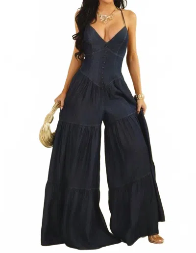 The Sang Harlow V-neck Jumpsuit In Blue In Black