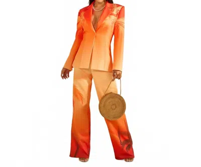The Sang Ombre With Palm Tree Print Jacket Set In Orange In Multi