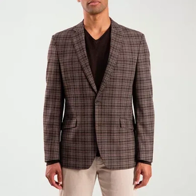 The Savile Row Co Mens Plaid Modern Fit Sport Coat In Sand