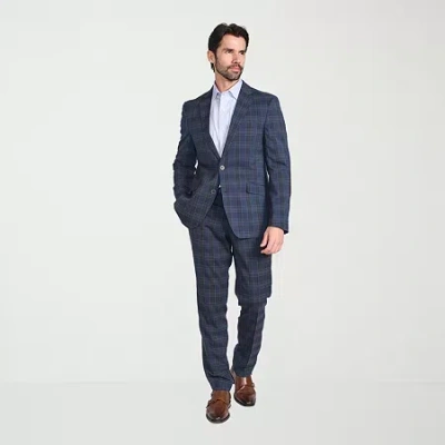 The Savile Row Co Pattern Mens Plaid 2-pc. Suit Set In Blue