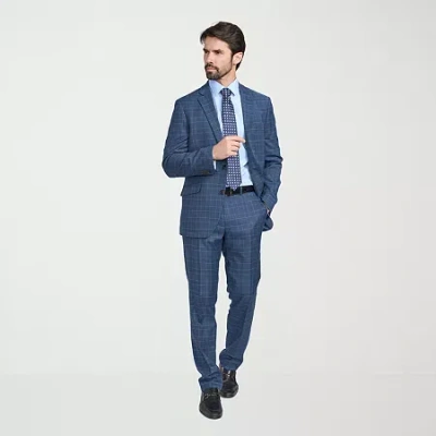 The Savile Row Co Pattern Mens Plaid 2-pc. Suit Set In Blue