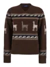The Seafarer Brown Sweater With V Neck And Front Motif In Wool Woman In Brown