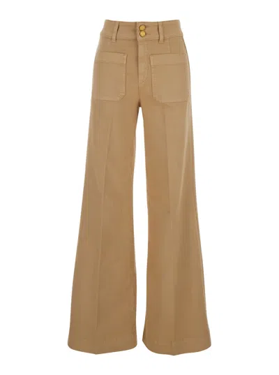 The Seafarer Jane Brown Pants With Patch Pockets On The Front And Logo Patch On The Back In Cotton Woman