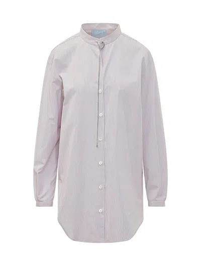 The Seafarer Mini Striped Shirt With Neck Detail In Rosa Chiaro