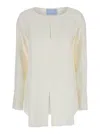 The Seafarer Poppy White Crewneck Shirt With Rounded Hem And Vent On The Front In Viscose Blend Woman In White