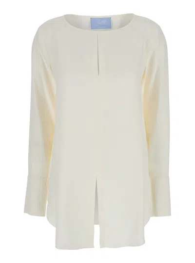 The Seafarer Poppy White Crewneck Shirt With Rounded Hem And Vent On The Front In Viscose Blend Woman