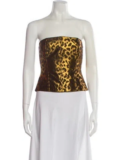 Pre-owned The Sei Animal Print Strapless Crop Top In Gold