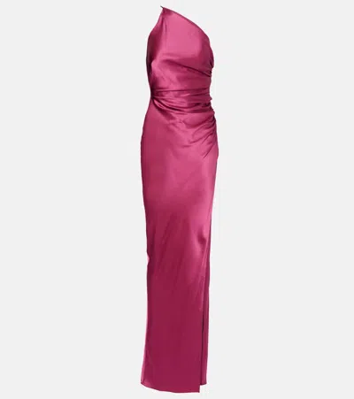The Sei Asymmetric Gathered Silk Satin Gown In Pink