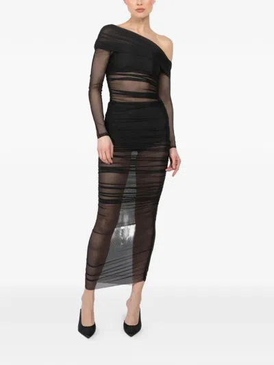 The Sei Asymmetric Long-sleeve Dress In Black