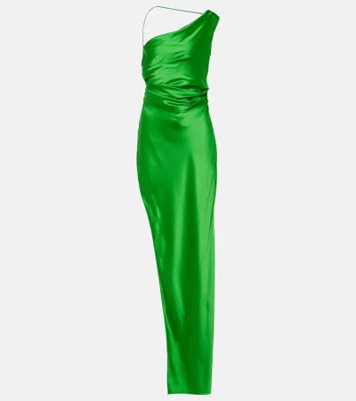 The Sei Asymmetric Silk Satin Gown In Green