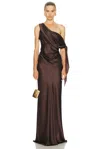 The Sei Asymmetrical Drape Gown With Tie In Brown
