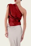The Sei Asymmetrical Lapel Top In Cherry