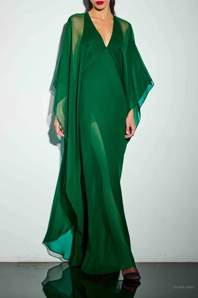 The Sei Back Cascade Caftan Gown In Verdant