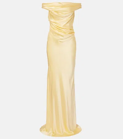 The Sei Bardot Draped Silk Charmeuse Gown In Yellow
