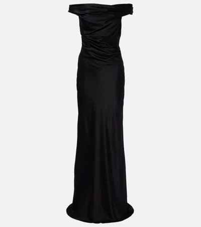The Sei Bardot Off-shoulder Silk Charmeuse Gown In Black