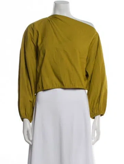 Pre-owned The Sei Bateau Neckline Three-quarter Sleeve Crop Top In Green