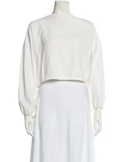 Pre-owned The Sei Bateau Neckline Three-quarter Sleeve Crop Top In White