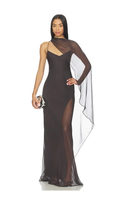 The Sei Cami Gown With Slit And Cape In Brown