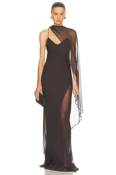 The Sei Cami Gown With Slit And Cape In Carbon