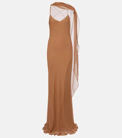 The Sei Caped Silk Satin Gown In Brown