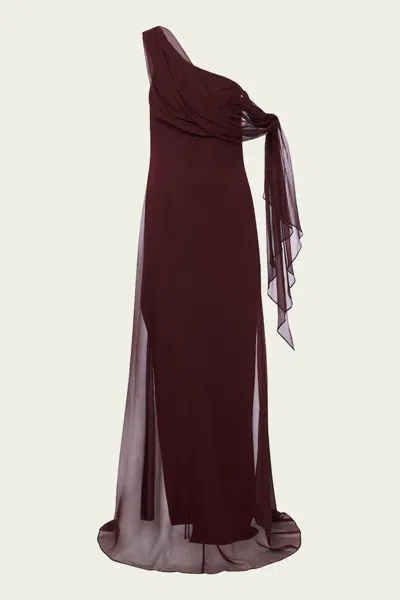 The Sei Chiffon Draped Gown With Tie In Henna In Red