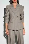 The Sei Cinch Blazer In Pinstripe Crepe In Gray