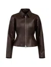 The Sei Collared Leather Jacket In Brown
