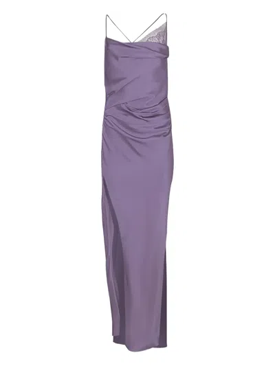 The Sei Cowl-neck Lace-trim Dress In Purple