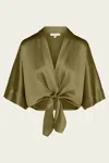 The Sei Dolman Tie Front Blouse In Moss