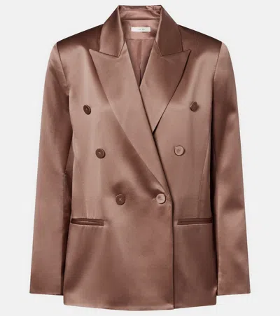 The Sei Double-breasted Silk Satin Blazer In Brown