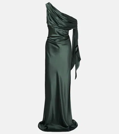 The Sei Draped Asymmetric Silk Satin Gown In Green