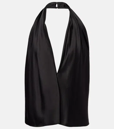 The Sei Draped Halterneck Silk Charmeuse Top