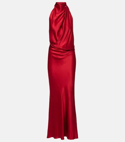 The Sei Draped Halterneck Silk Satin Gown In Red