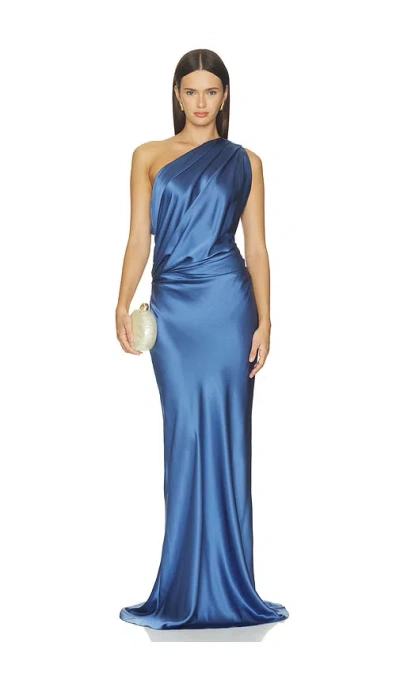 The Sei Draped One Shoulder Gown In Blue