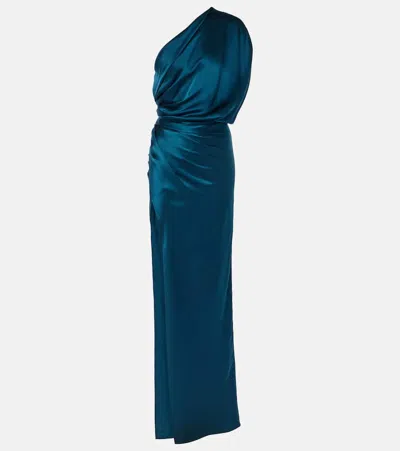 The Sei Draped One-shoulder Silk Satin Gown In Blue