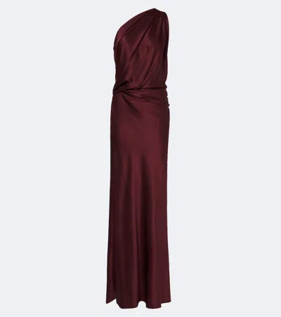 The Sei Draped One-shoulder Silk Satin Gown In Burgundy