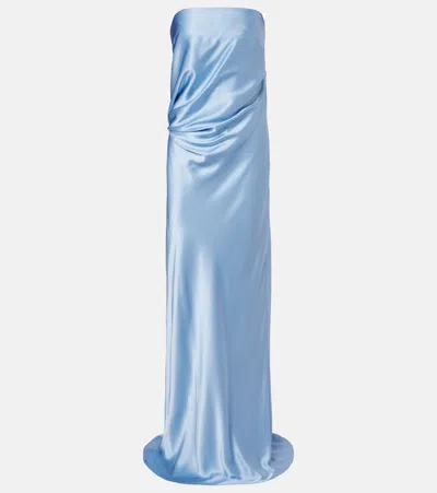 The Sei Draped Silk Charmeuse Bustier Gown In Blue