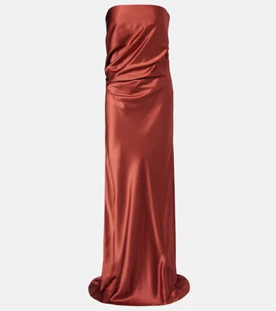 The Sei Draped Silk Charmeuse Bustier Gown In Burgundy