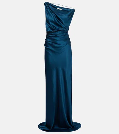 The Sei Draped Silk Satin Gown In Blue