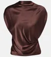 The Sei Draped Silk Satin Top In Brown
