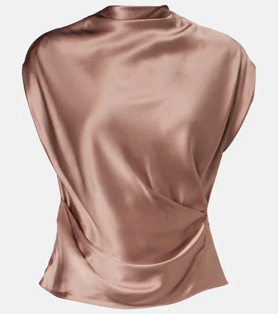 The Sei Draped Silk Satin Top In Brown